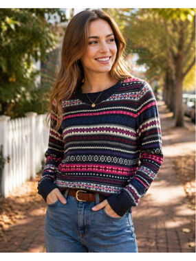 Fair Isle Knit Sweater Women L.O.G.G H&M Nordic Pattern Alpaca Blend Cozy